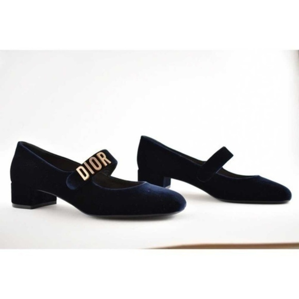 Dior Baby D Deep Blue Velvet Mary Jane Ballerina Pump Size 41.5